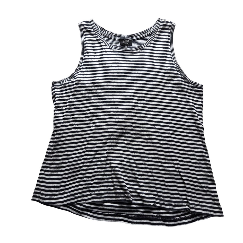 Jones New York Tank Top Womens Large Blue Scoop Neck Sleeveless Stripe Cotton